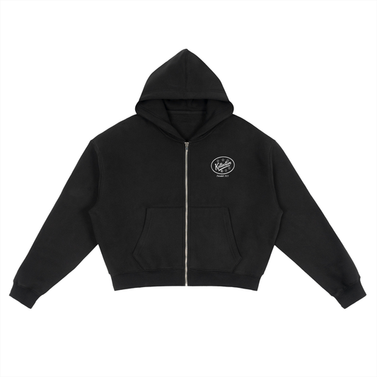 Retro Logo Zip-Up Boxy Cropped Hoodie